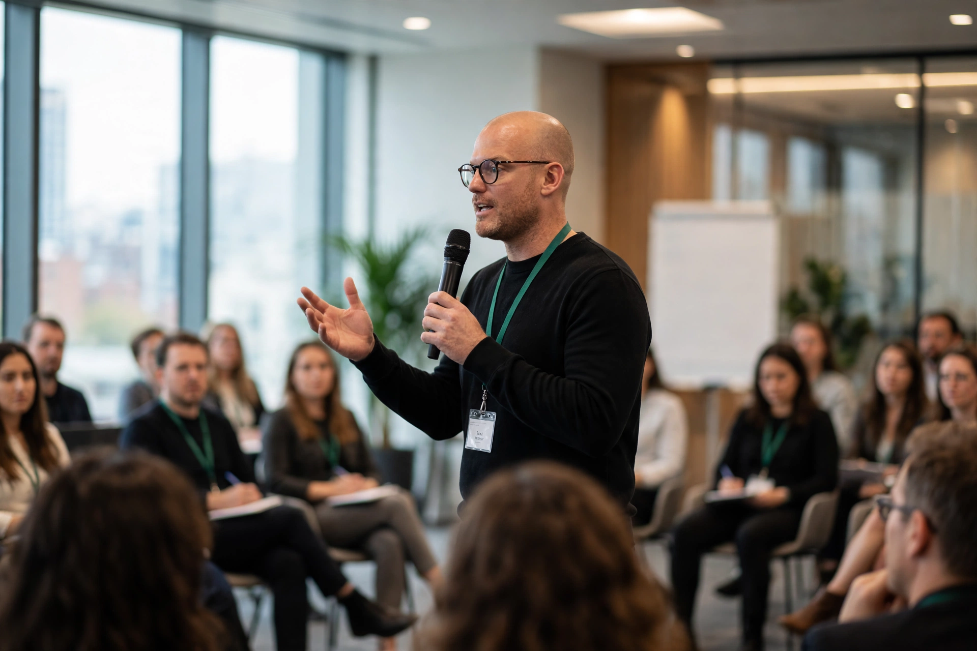 Sam speaking about recruitment and business